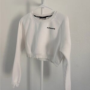 Alphalete White Cropped Crew Sweatshirt with Black Logo